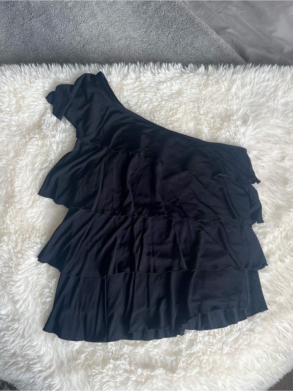 Black One-Shoulder Tiered Ruffle Top
